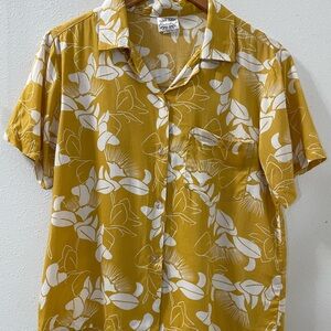 Leaf Print Mustard Button Down Shirt